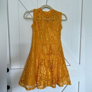 Mustard yellow color lace girls dress